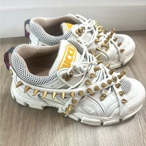 Gucci White and Gold Sneakers with Bold Design